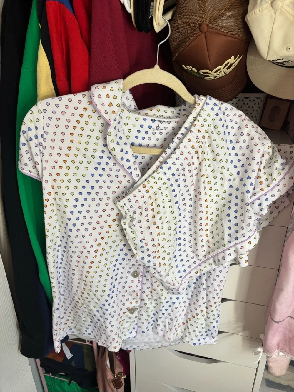 Roller Rabbit White Rainbow Heart-Print Short Pajama Set